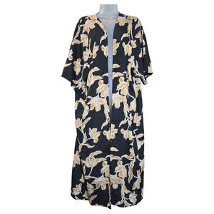Anthropologie Madison Du Soir Women SM/MED Black Kimono Long Robe NO BELT Lounge